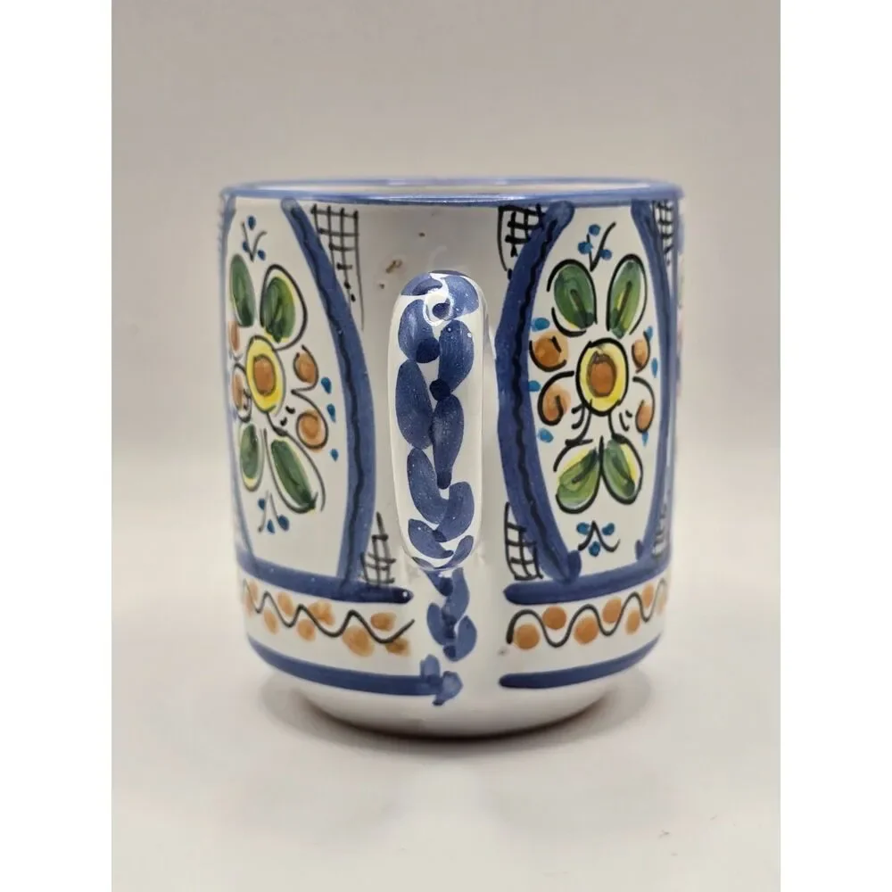 Cruz Pottery Mug Toledo Spain w/ Handle Hand Made & Painted Floral EUC